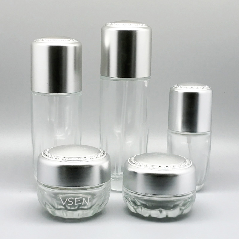 透明新款贵妇化妆品玻璃瓶乳液按压瓶子(图1)
